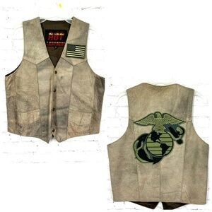 •🎖️VINTAGE |•HOT LEATHER•| Cool Suede Leather Marine Corp Crested Vest